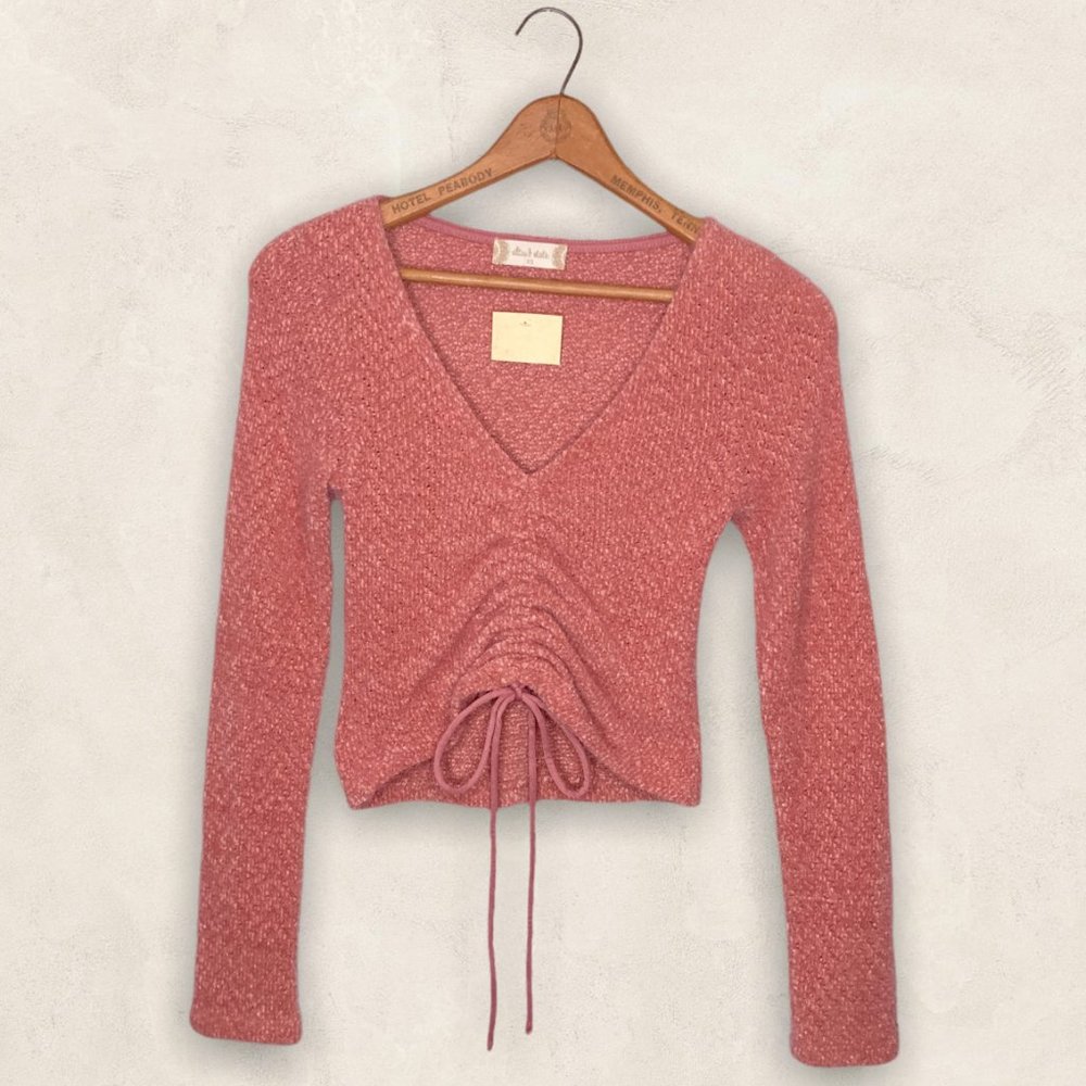 New Altar'd State XS Dusty Pink Chenille Eyelash Cinched Ruched Crop Sweater